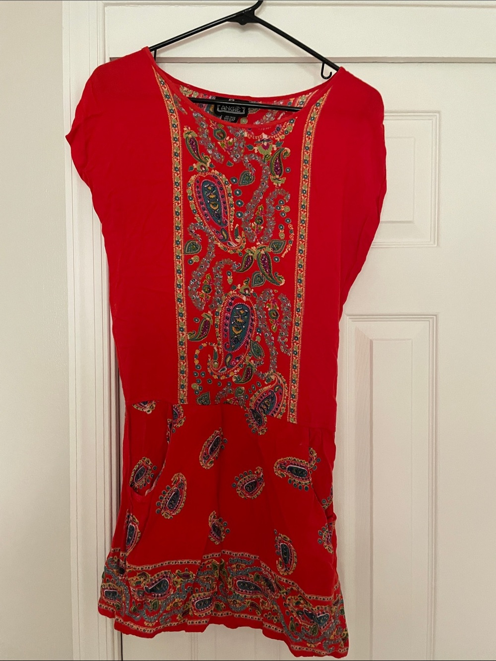 Angie Red Paisley-Panel Tunic Dress